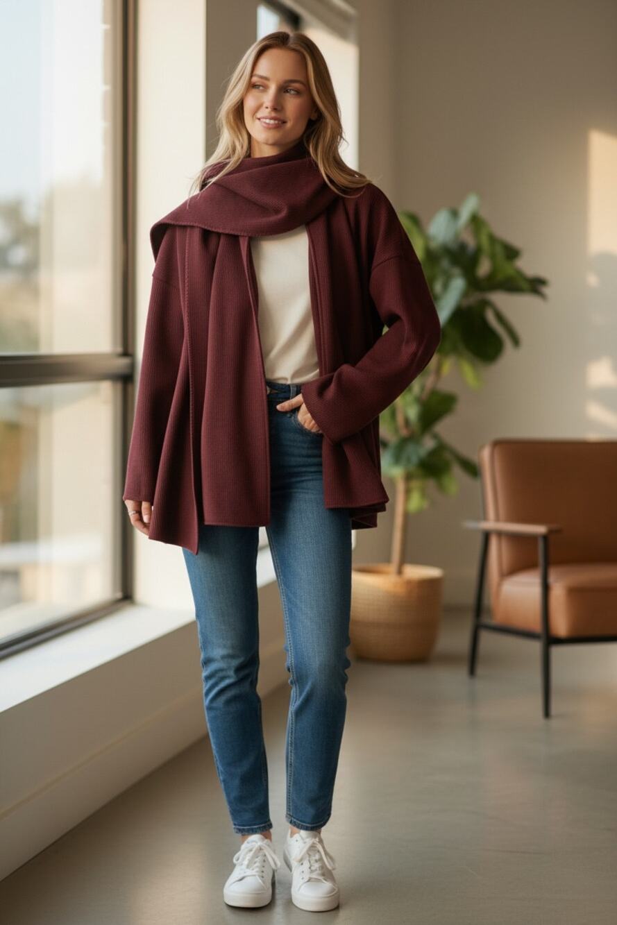 OGL Jacket Size M Oversized Scarf Jacket CashSoft Pockets Coat NEW Plum Berry